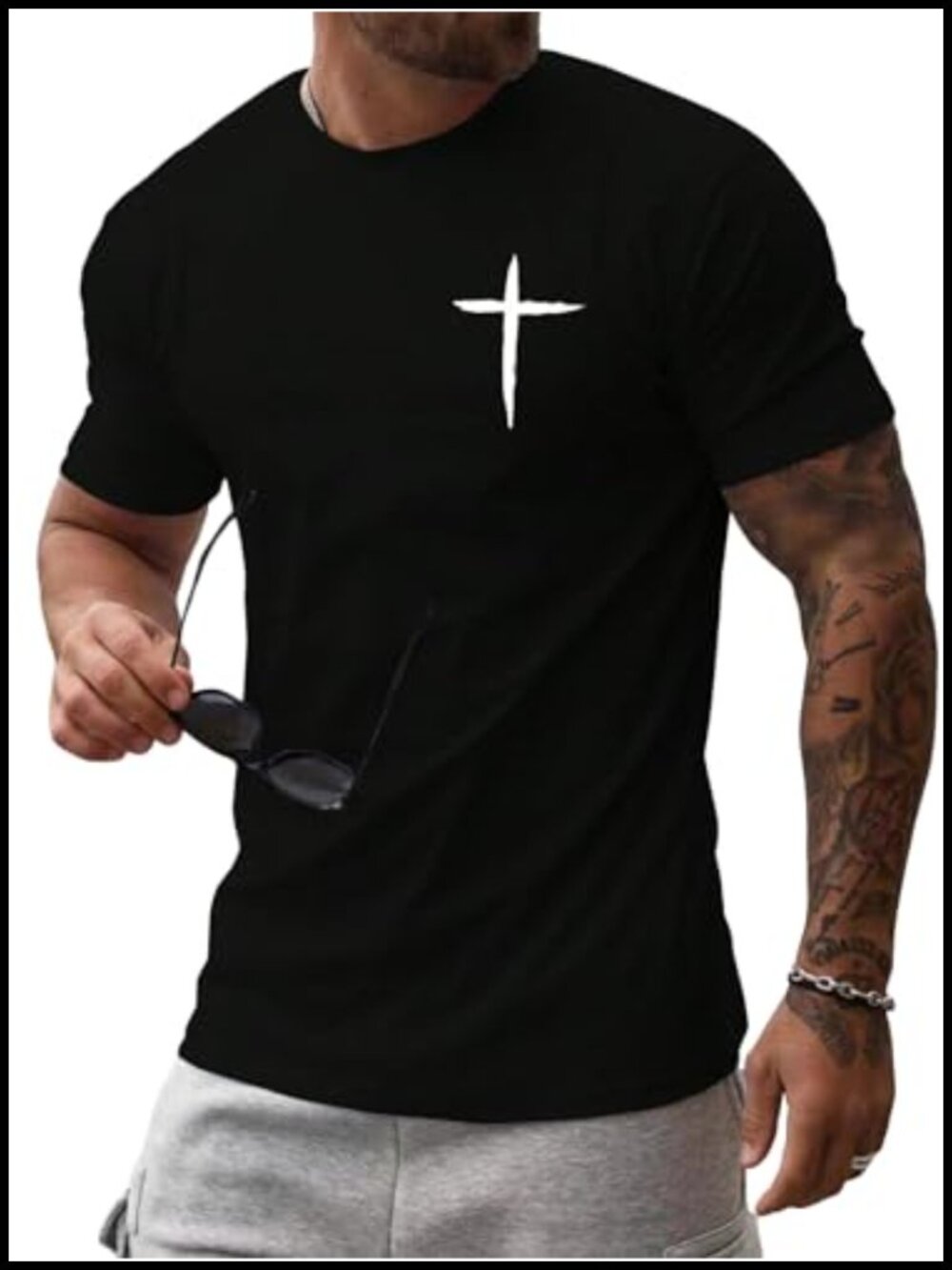 Men's Cross Print Short Sleeve Crewneck T-Shirt